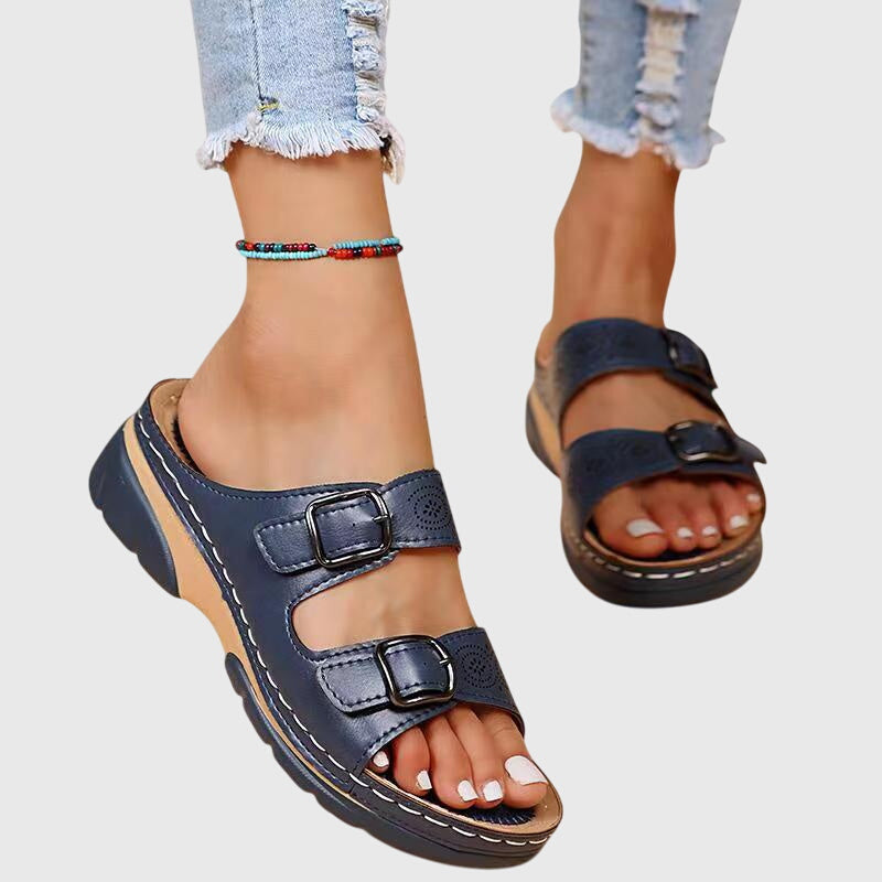 Mules Femme Bout Ouvert Double Boucle Confort