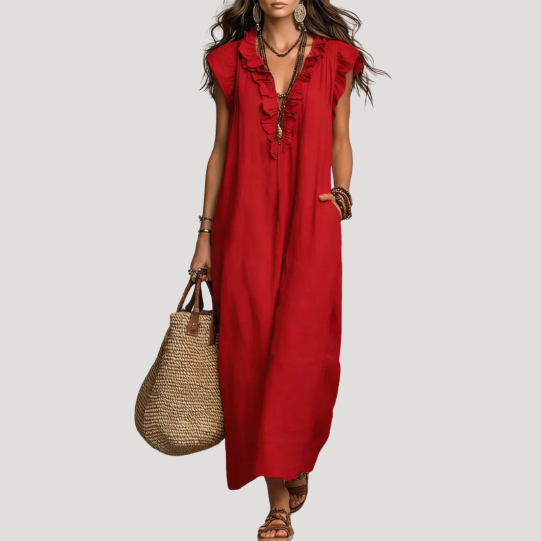 Robe Longue Bohème Volants Sans Manches