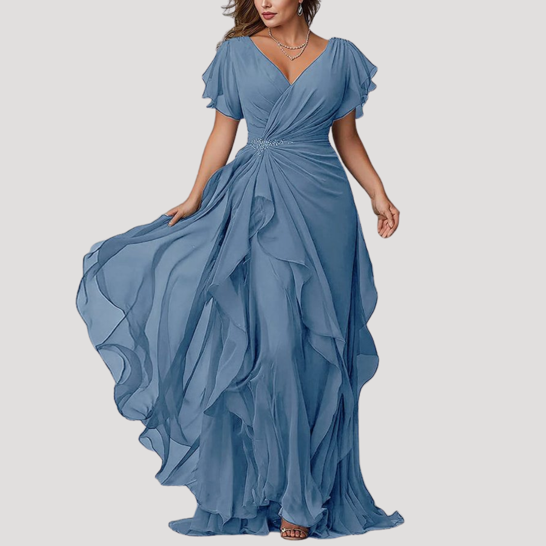 Robe Longue Portefeuille à Volants Femme