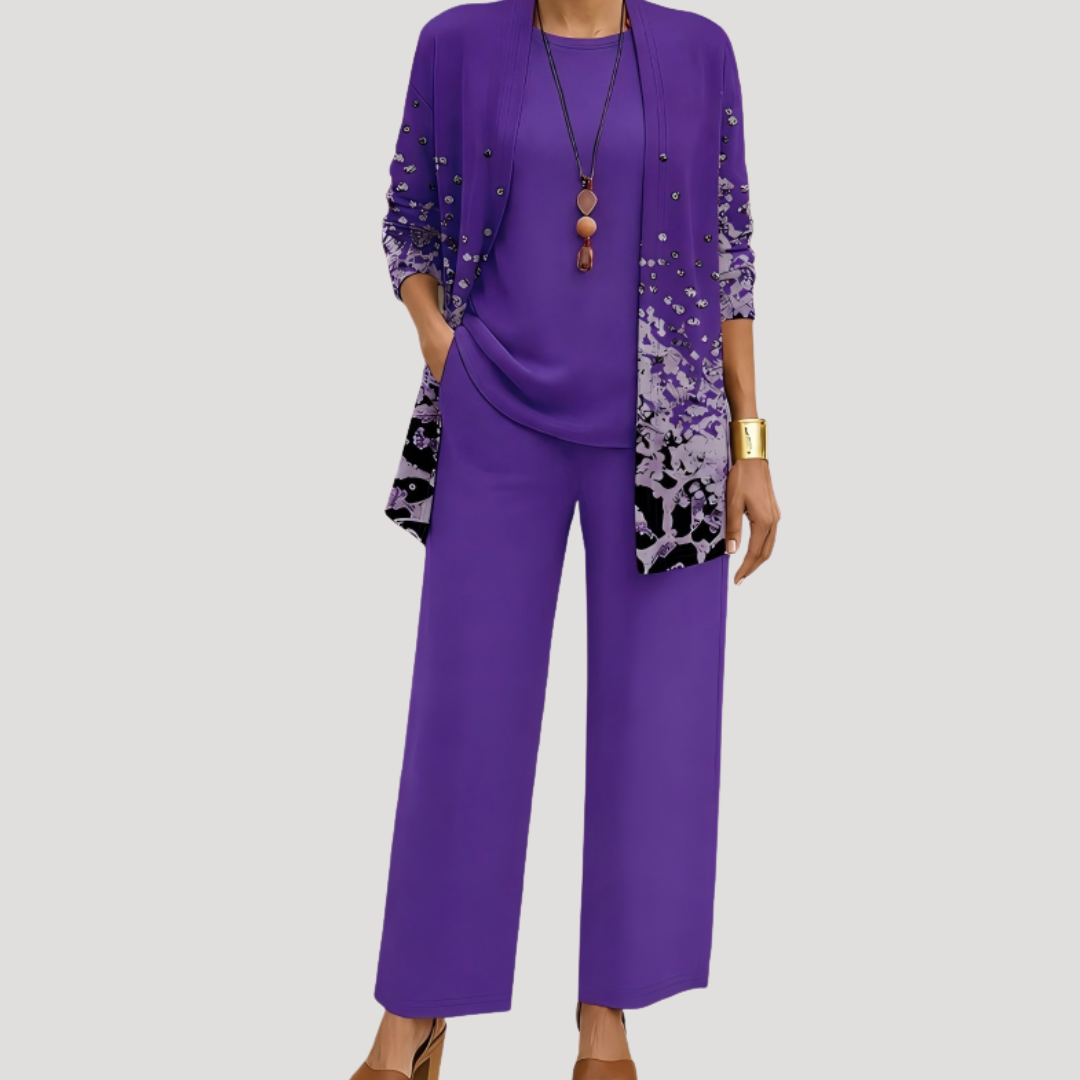 Ensemble Femme Élégant avec Pantalon Large et Veste Imprimée
