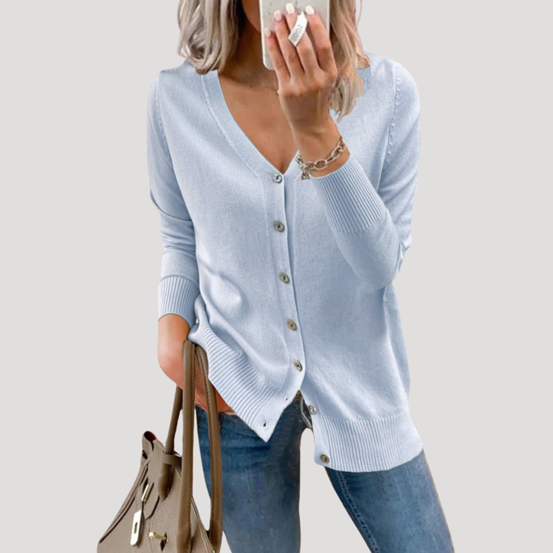 Cardigan Femme en Maille Col V à Poignets Côtelés