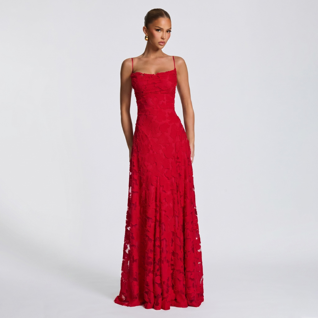 Robe Longue De Soirée Femme Évasée En Dentelle Élégante