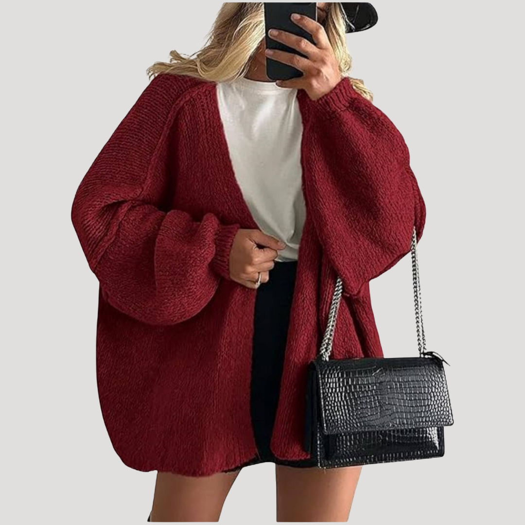 Gilet Oversize Femme en Maille Ouvert sur le Devant