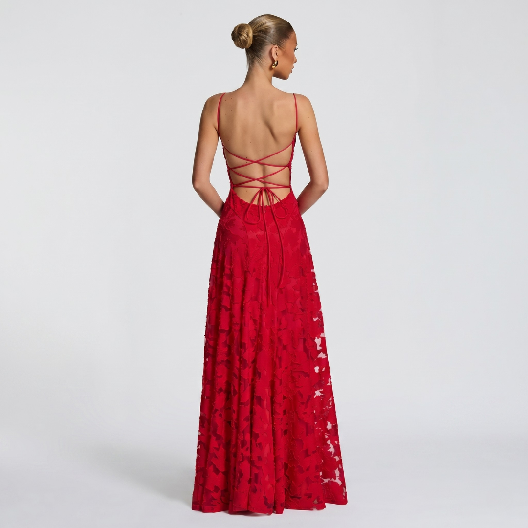Robe Longue De Soirée Femme Évasée En Dentelle Élégante