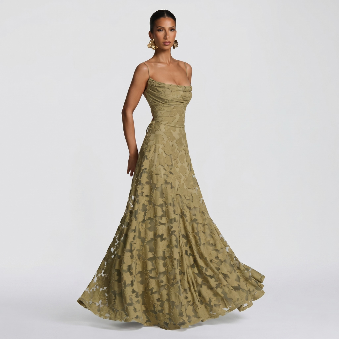 Robe Longue De Soirée Femme Évasée En Dentelle Élégante