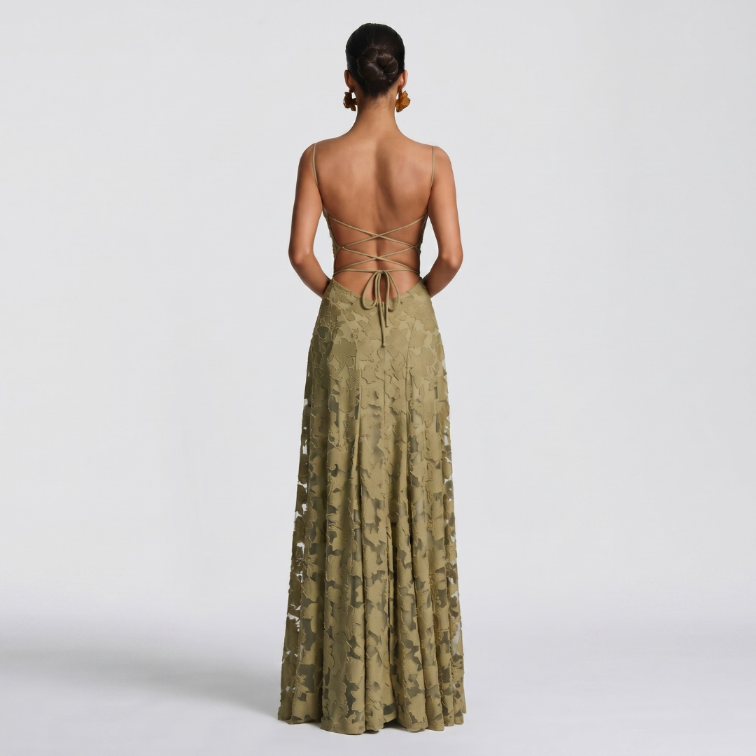 Robe Longue De Soirée Femme Évasée En Dentelle Élégante