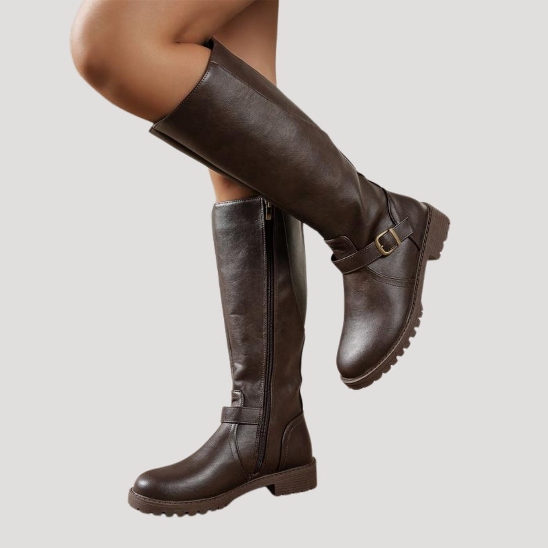 Bottes Hautes Femme à Bride Bouclée et Semelle Crantée