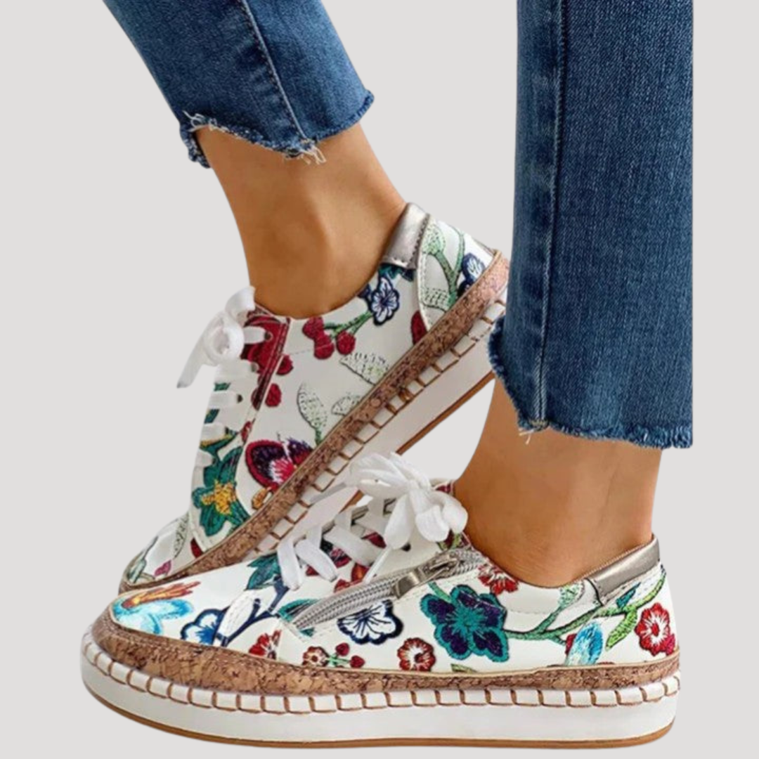 Baskets Femme Imprimé Floral à Lacets