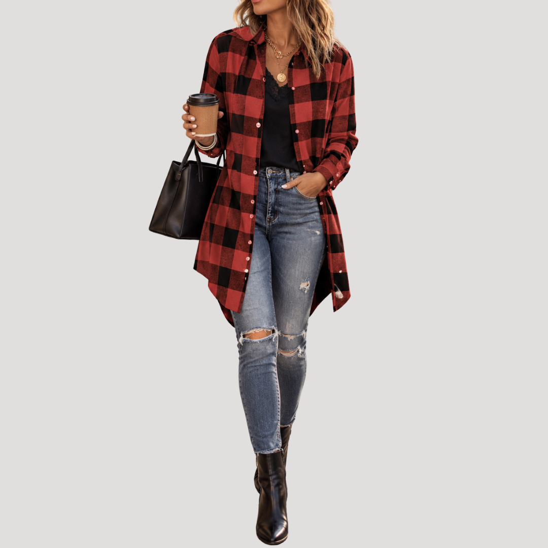 Chemise Femme Oversize à Carreaux et Boutons