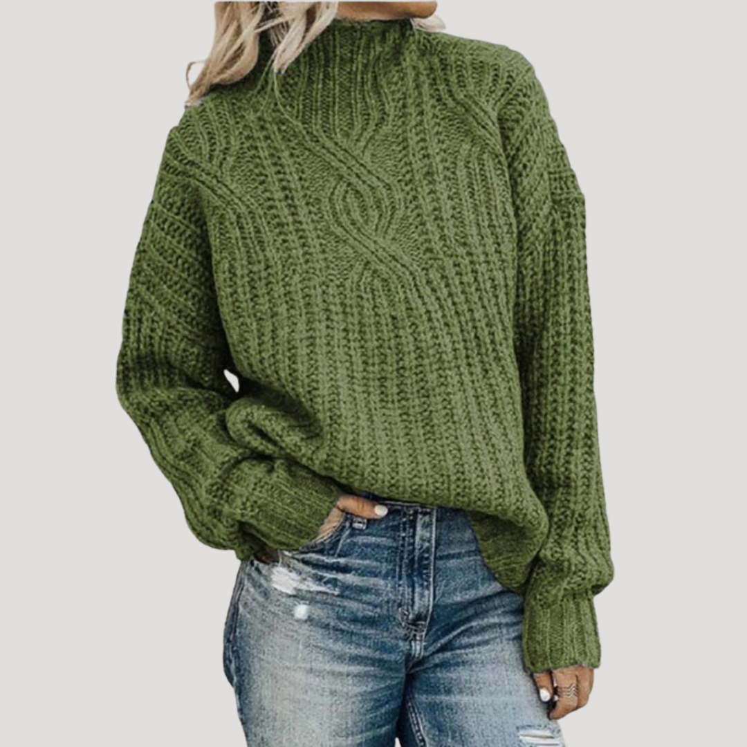 Pull Femme en Maille Torsadée Col Montant