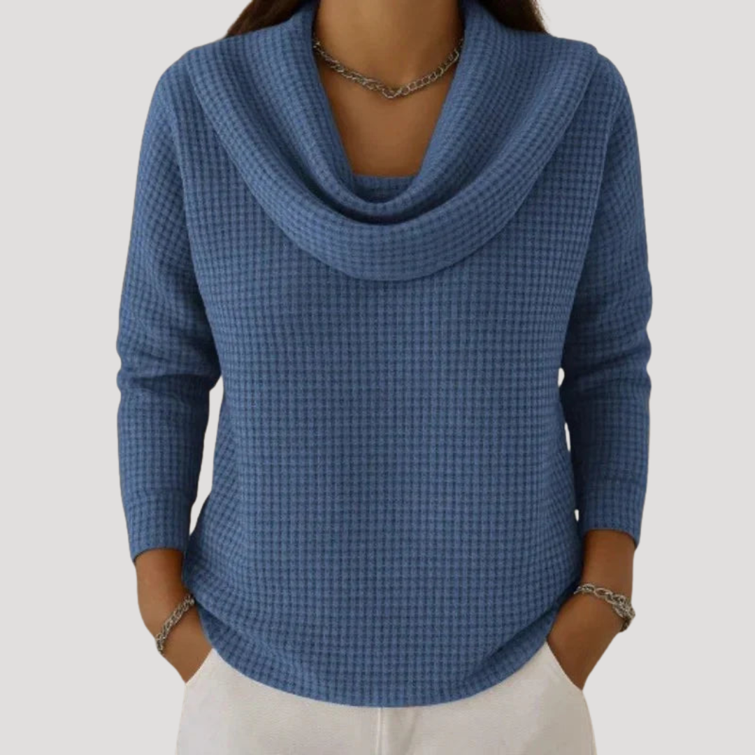 Pull Femme Manches Longues Col Drapé Confortable