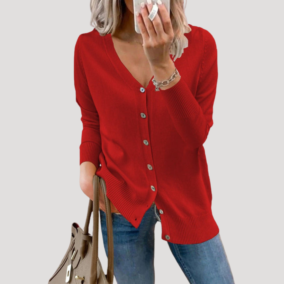Cardigan femme col V boutonné