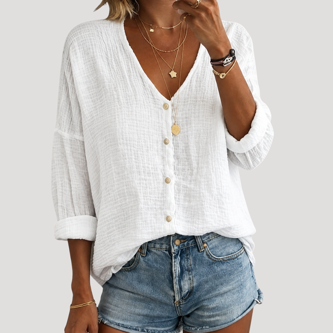 Blouse Femme Col V Boutonnée