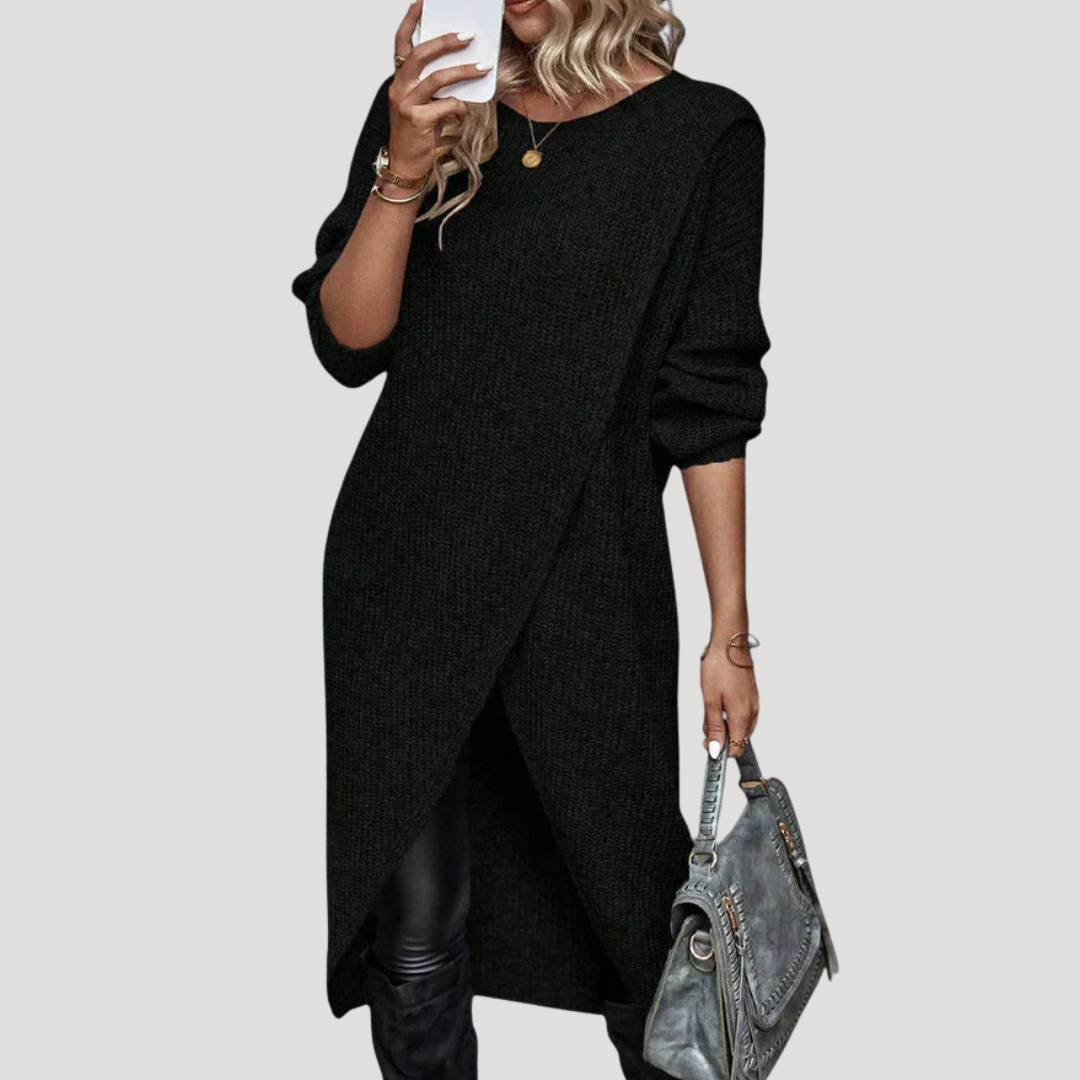 Robe Pull Femme en Maille à Ourlet Asymétrique