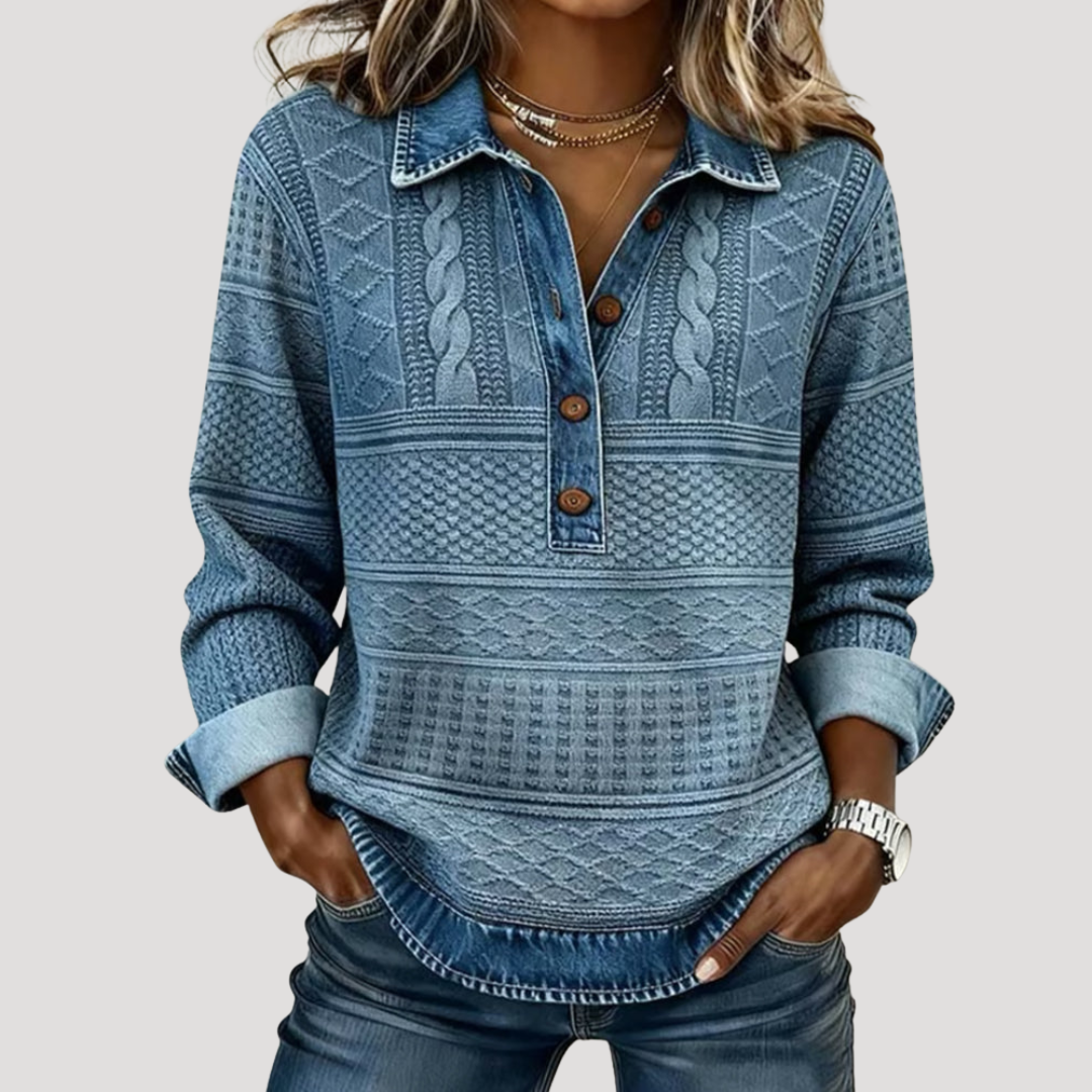Pull Femme Torsadé en Maille avec Col Boutonné
