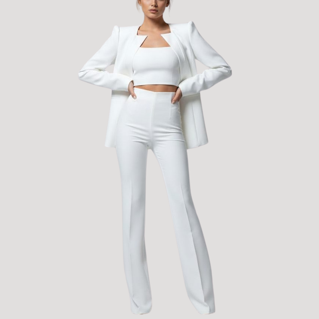 Tailleur Femme à Blazer Ajusté et Pantalon Large