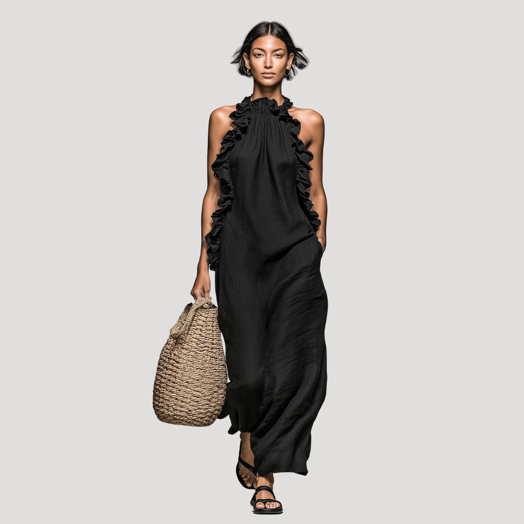 Robe Longue d'Été Sans Manches Col Montant Femme