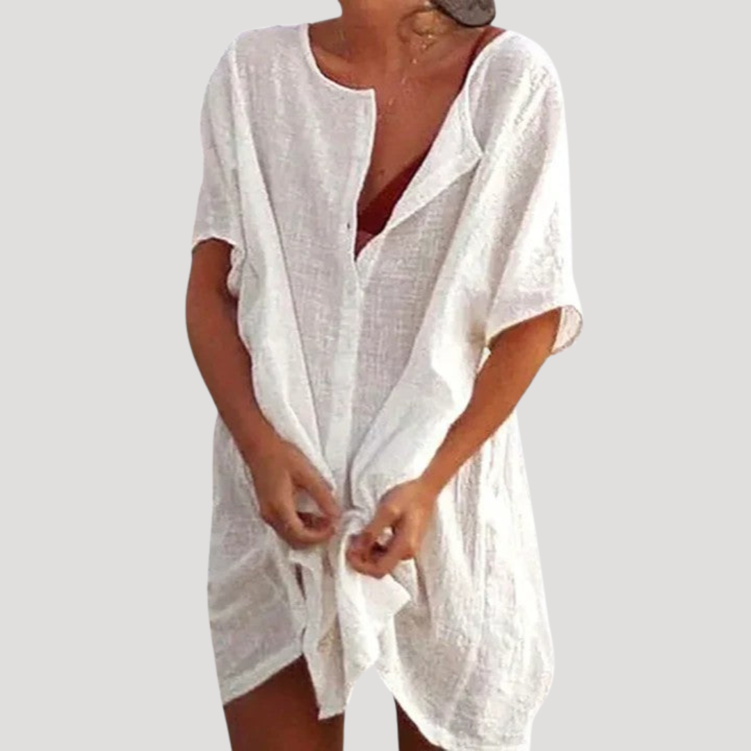 Robe Tunique Femme Décontractée Col V Ample