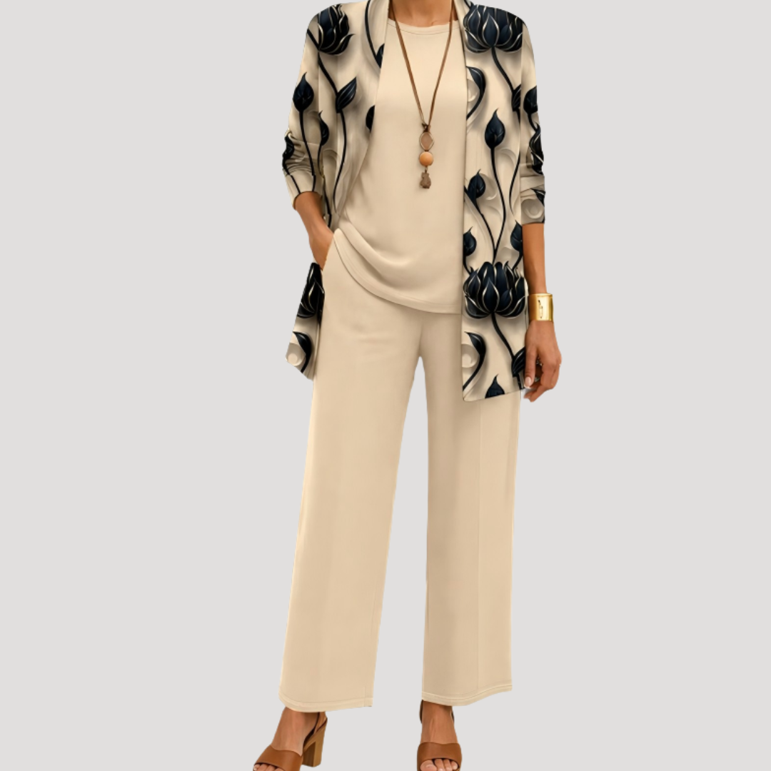 Ensemble Femme Élégant avec Pantalon Large et Veste Imprimée