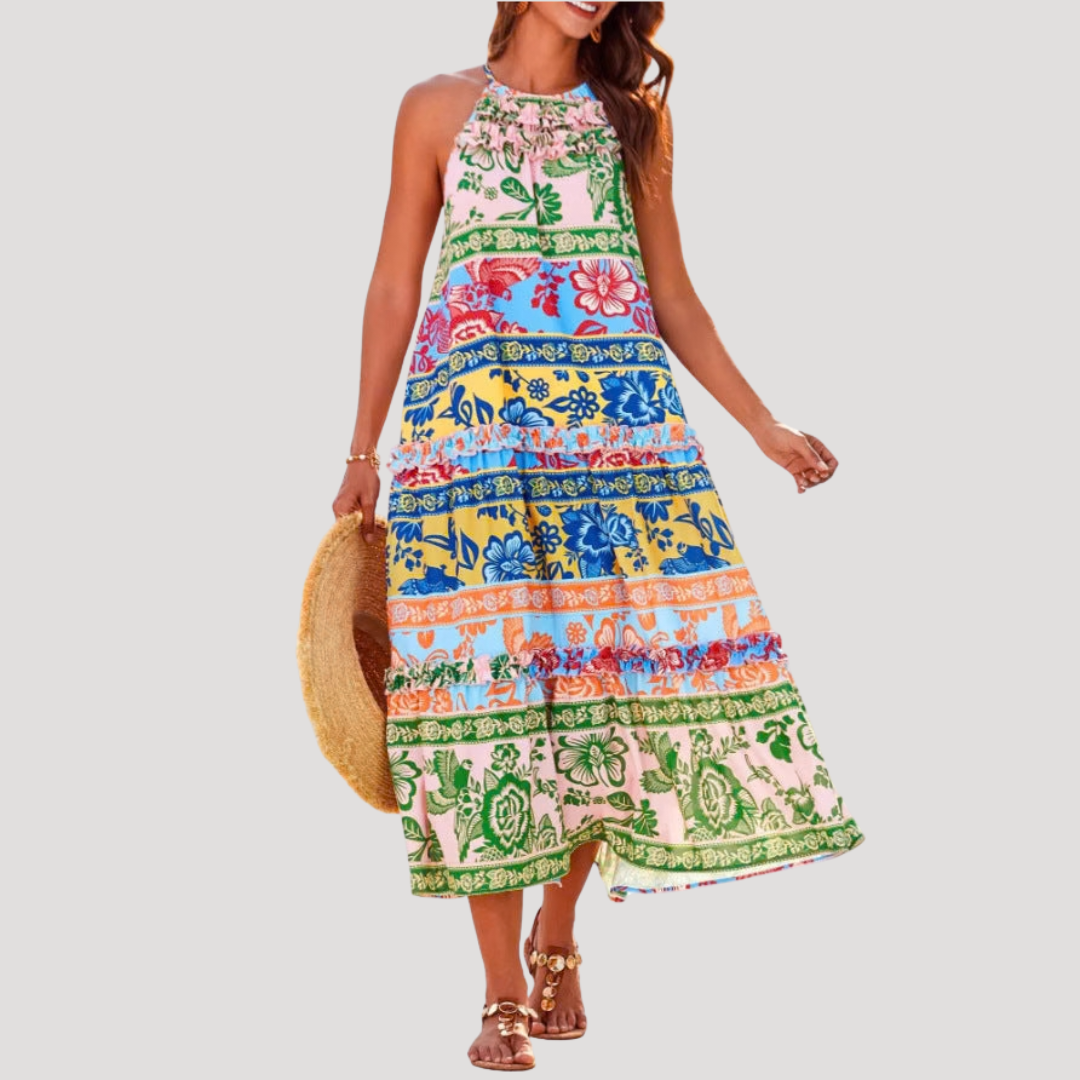 Robe longue bohème imprimée fluide