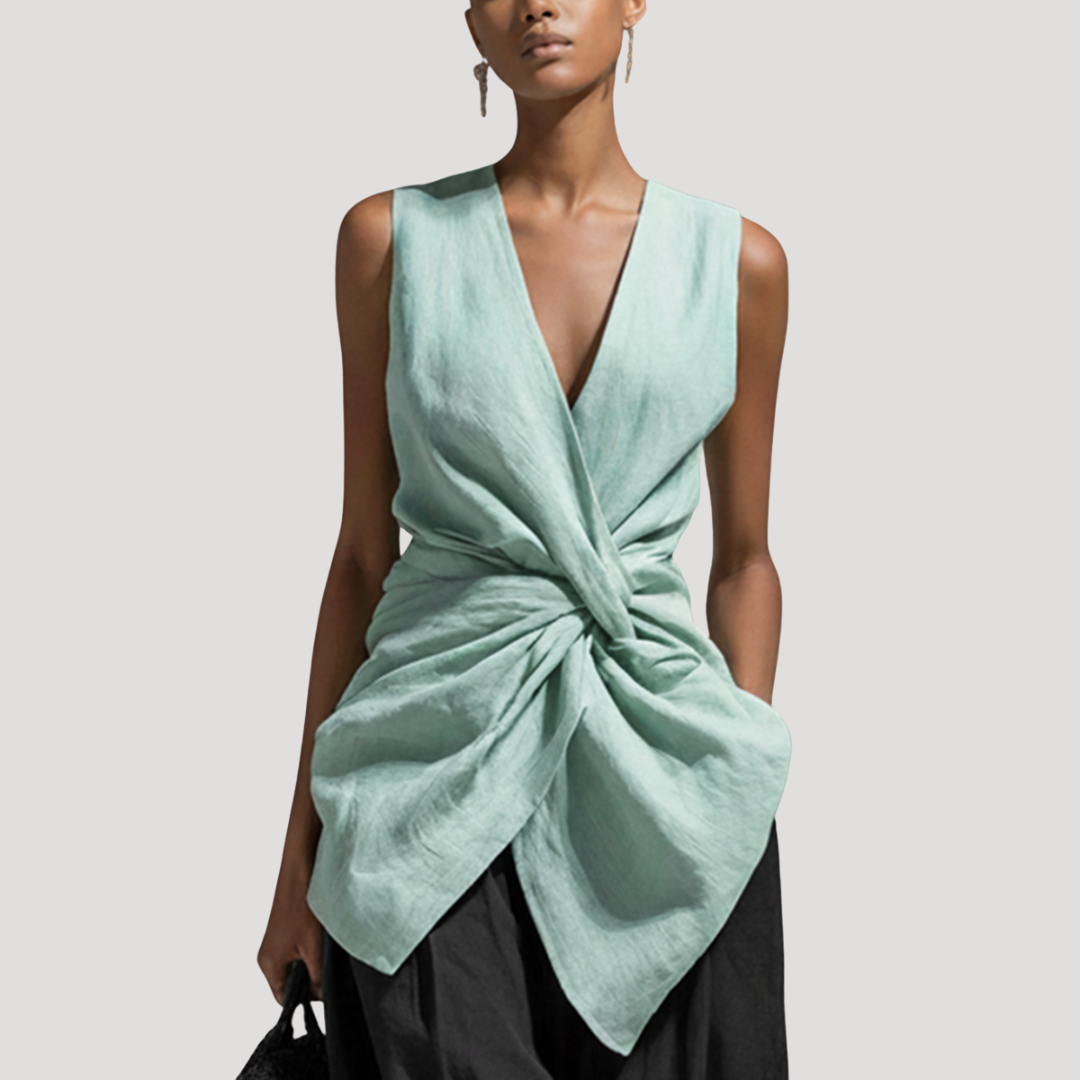 Blouse Femme Col V Sans Manches Élégante