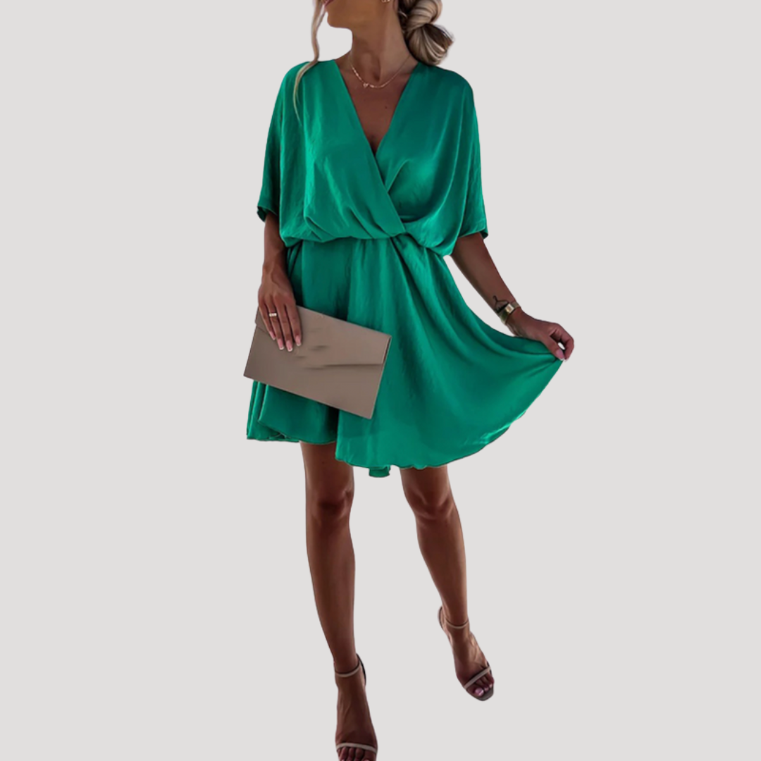 Robe courte col V croisé fluide chic de soirée