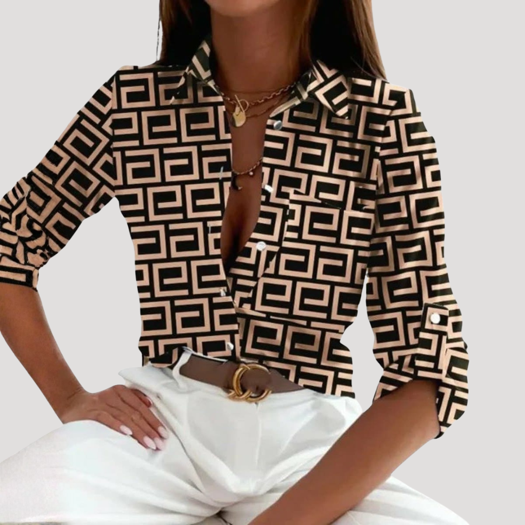 Blouse Femme Chic Motif Géométrique Col Chemise