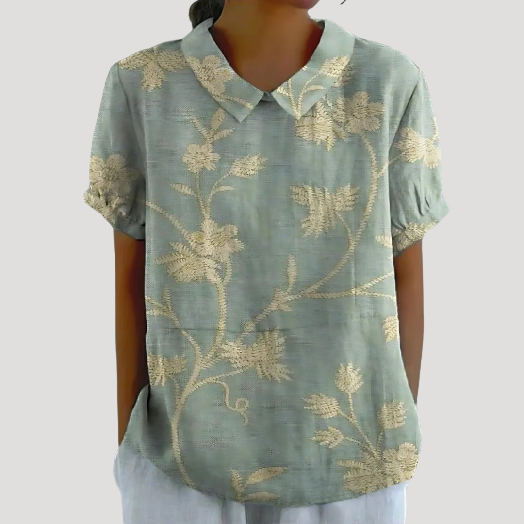 Blouse fleurie élégante à col chemise manches courtes