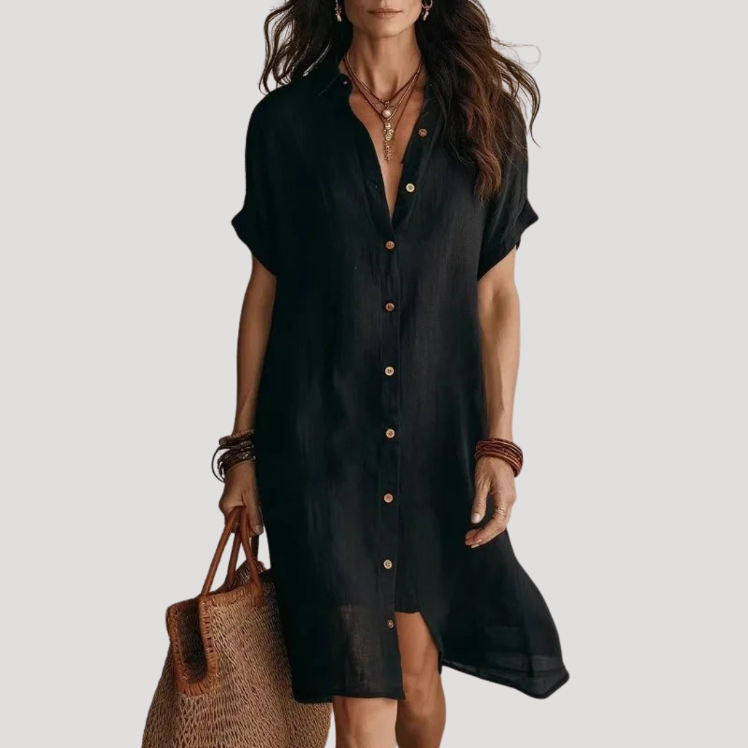 Robe Chemise Longue Femme Décontractée Col V