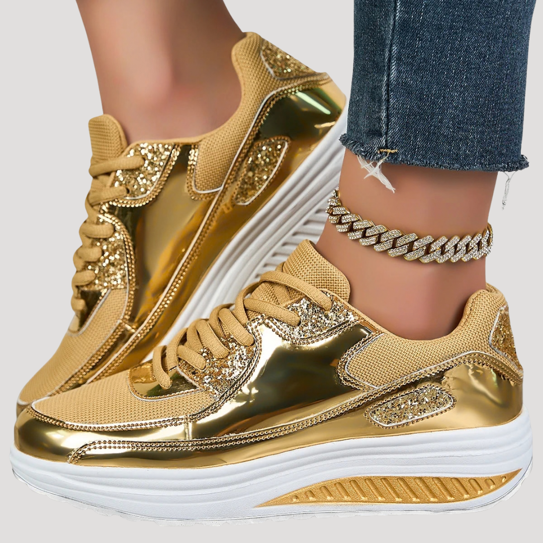 Sneakers mode femme plateforme brillante