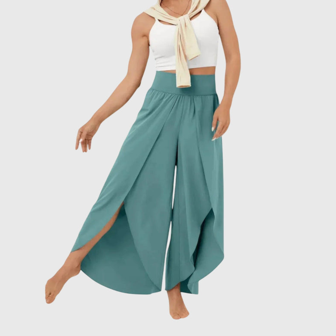 Pantalon fluide femme style jupe-culotte fendue