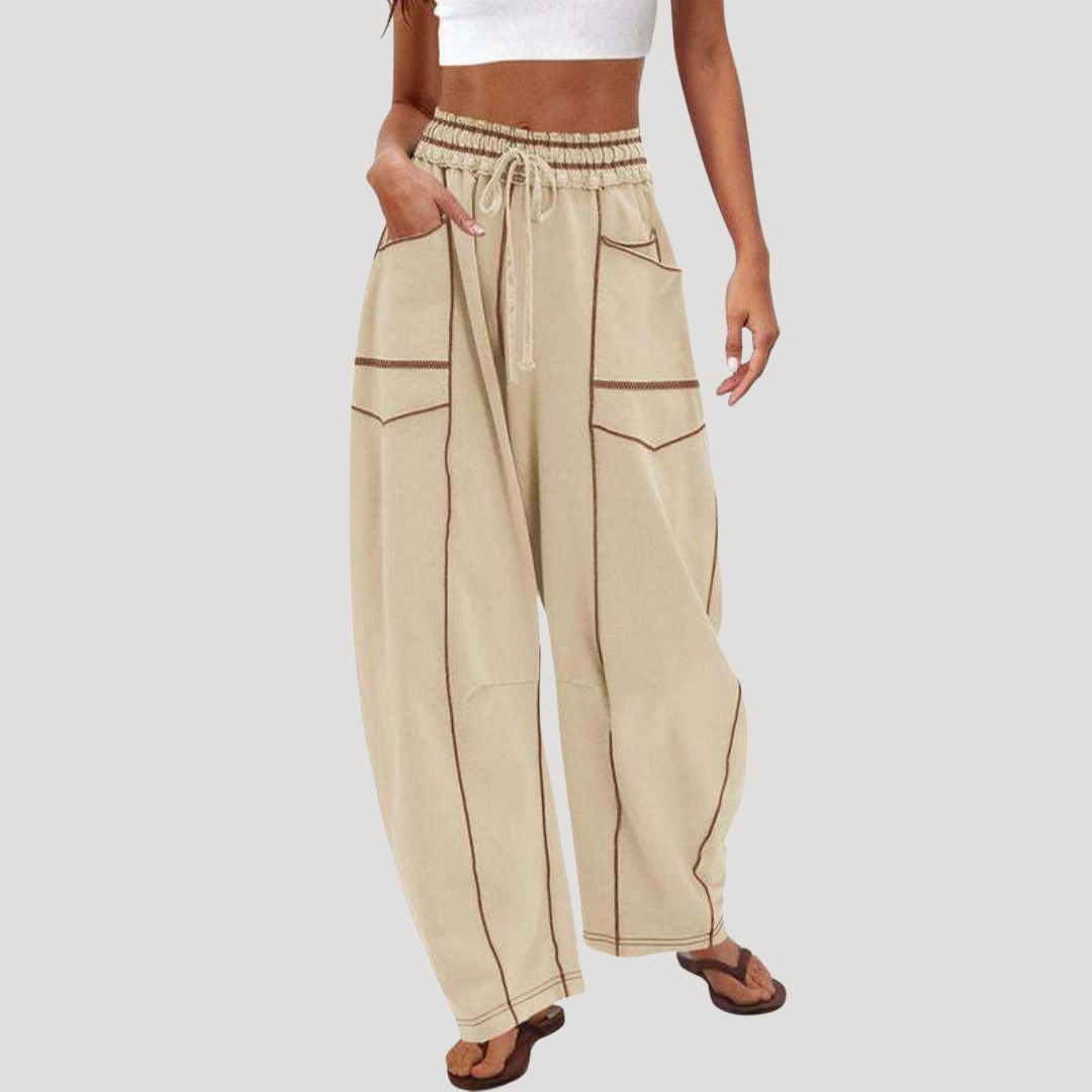 Pantalon cargo ample et léger femme taille élastique