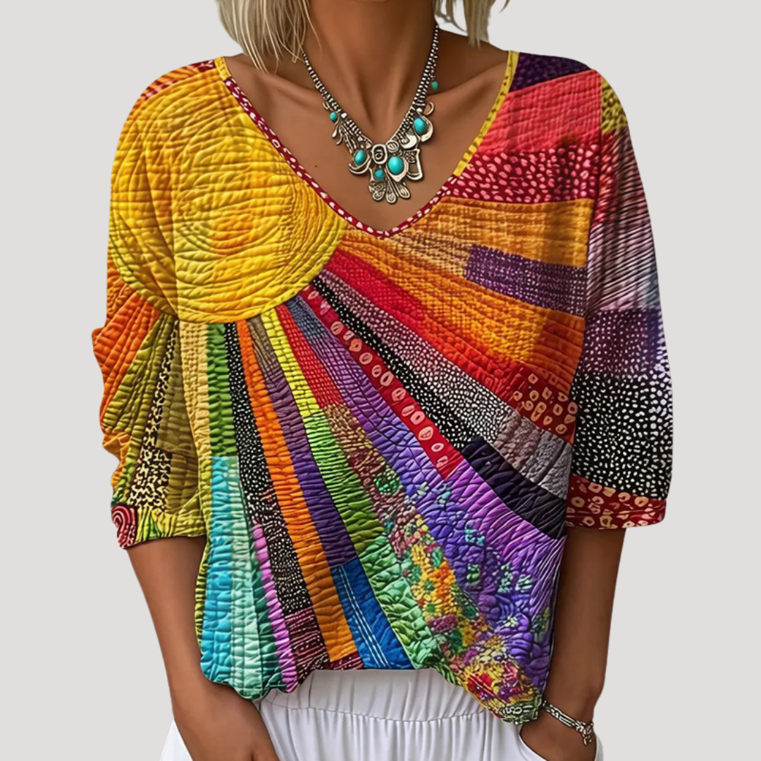 Blouse femme imprimée vintage à manches courtes