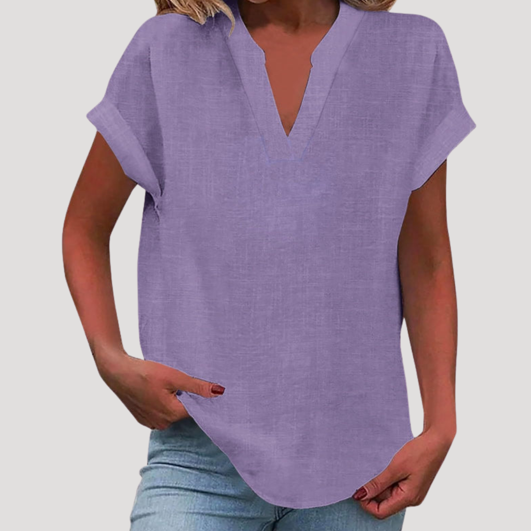 Blouse Femme Col V Manches Courtes Décontractée