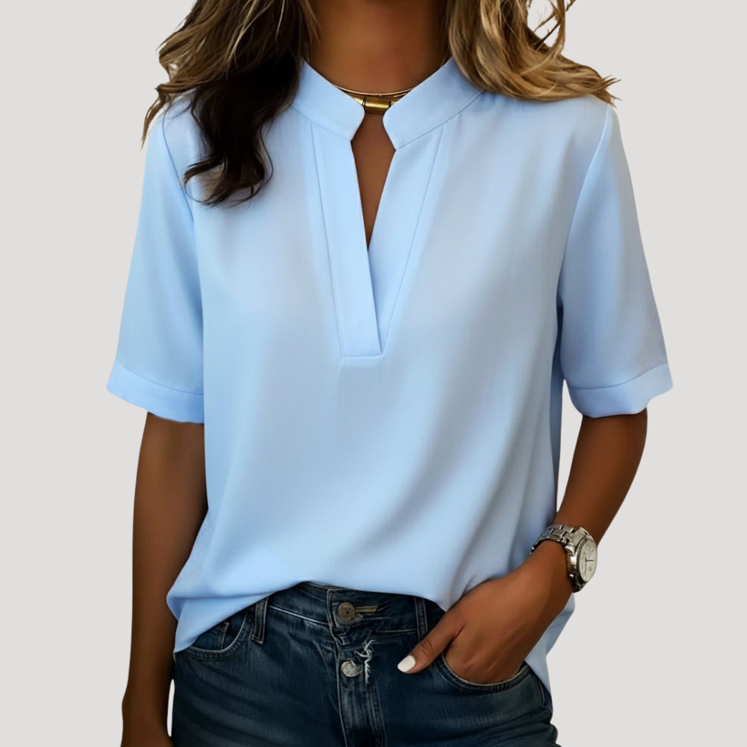 Blouse Femme Chic Col V Manches Courtes