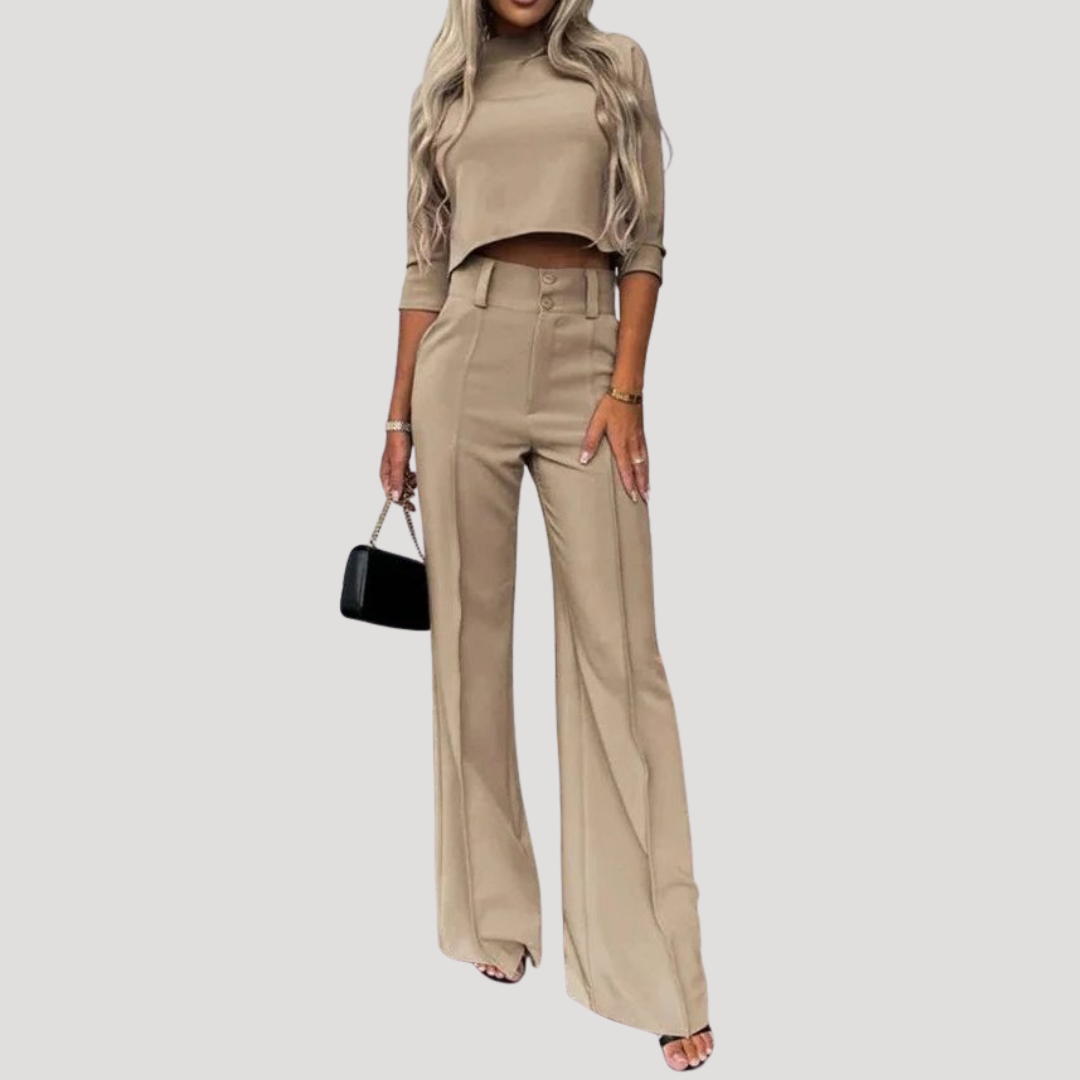 Ensemble Coordonné Femme Top Court et Pantalon Large