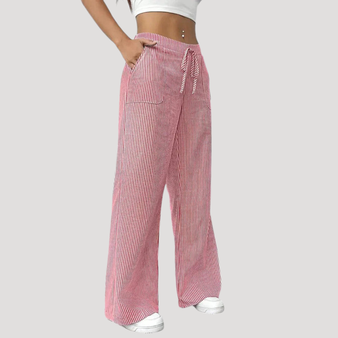 Pantalon Femme Décontracté Jambes Larges Rayées