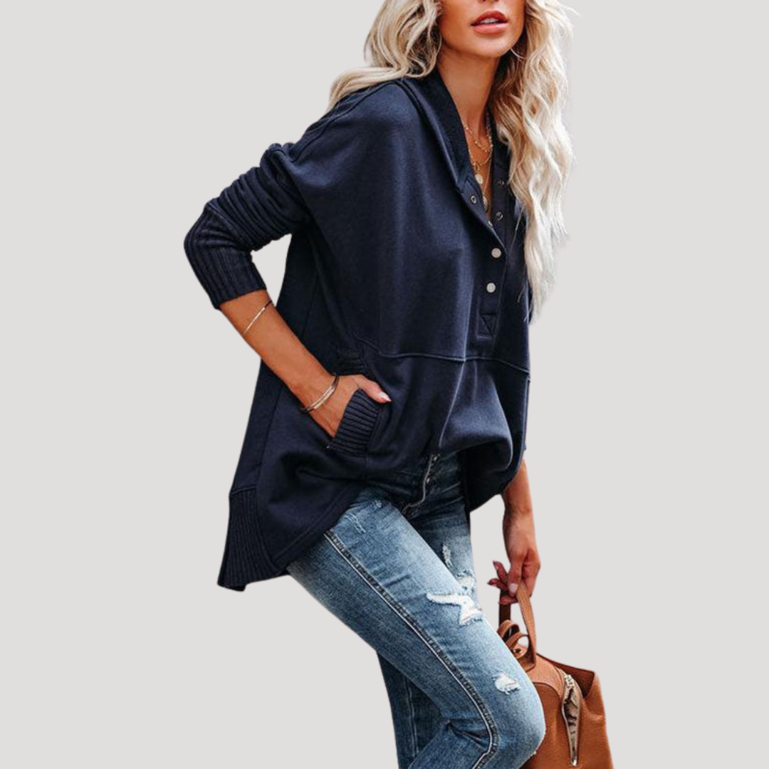 Sweat à Capuche Femme Oversize à Patte Pressionnée
