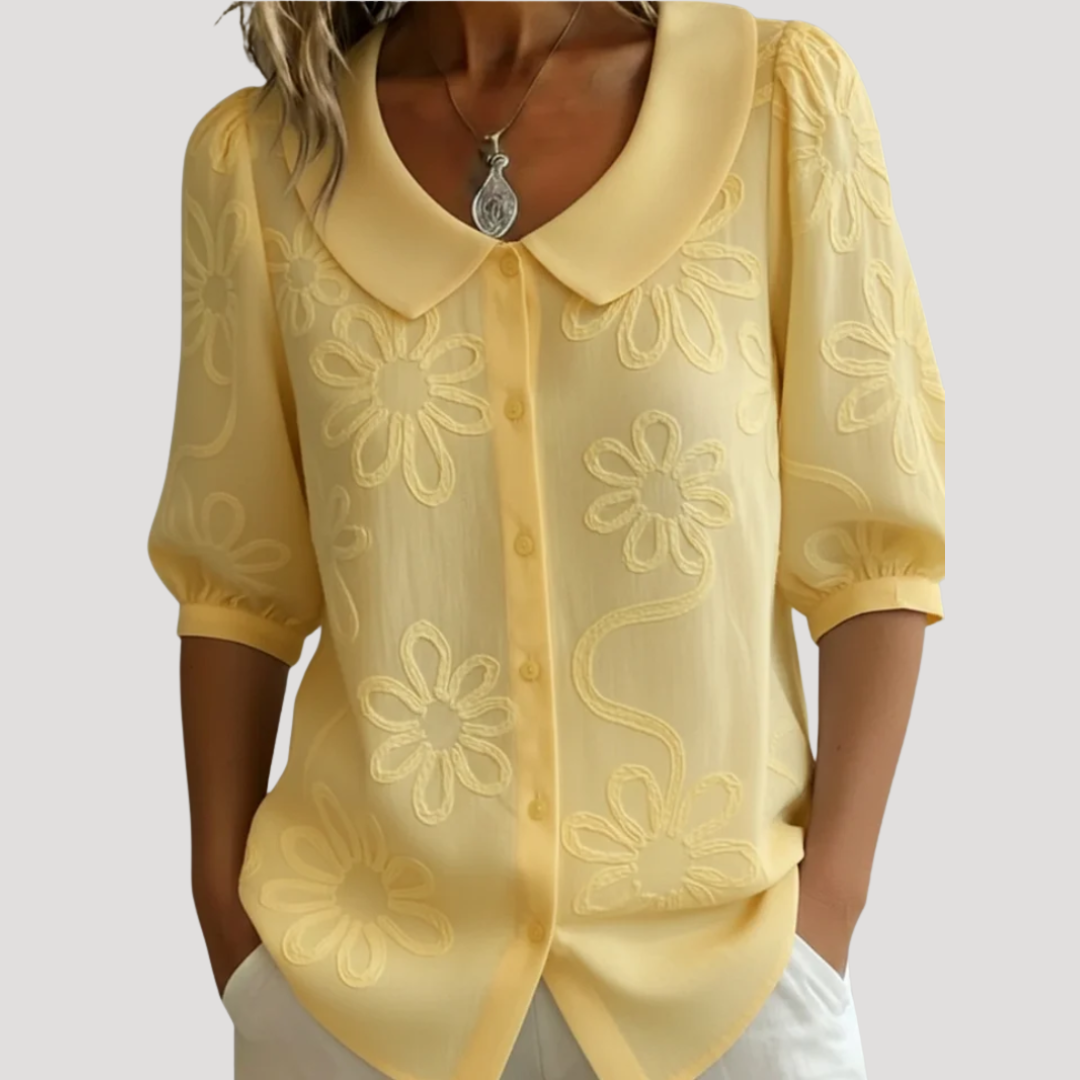 Blouse en Dentelle Femme Fleurie Manches Courtes