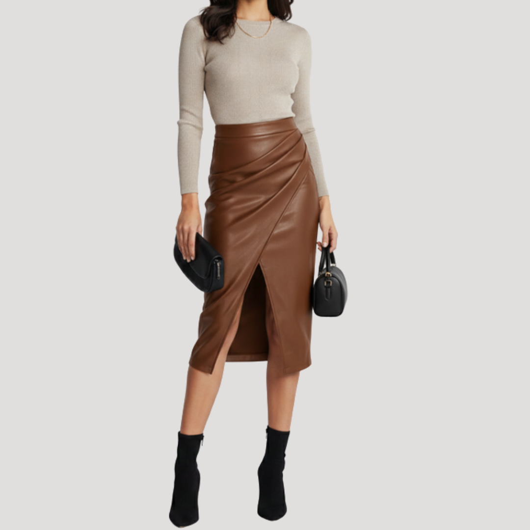 Jupe Midi Femme Portefeuille avec Fronces