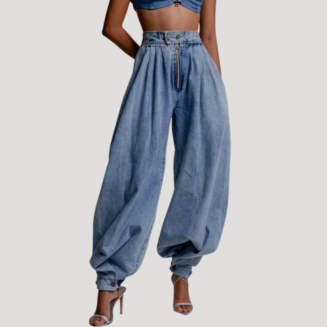 Jean Baggy Femme Taille Haute Décontracté