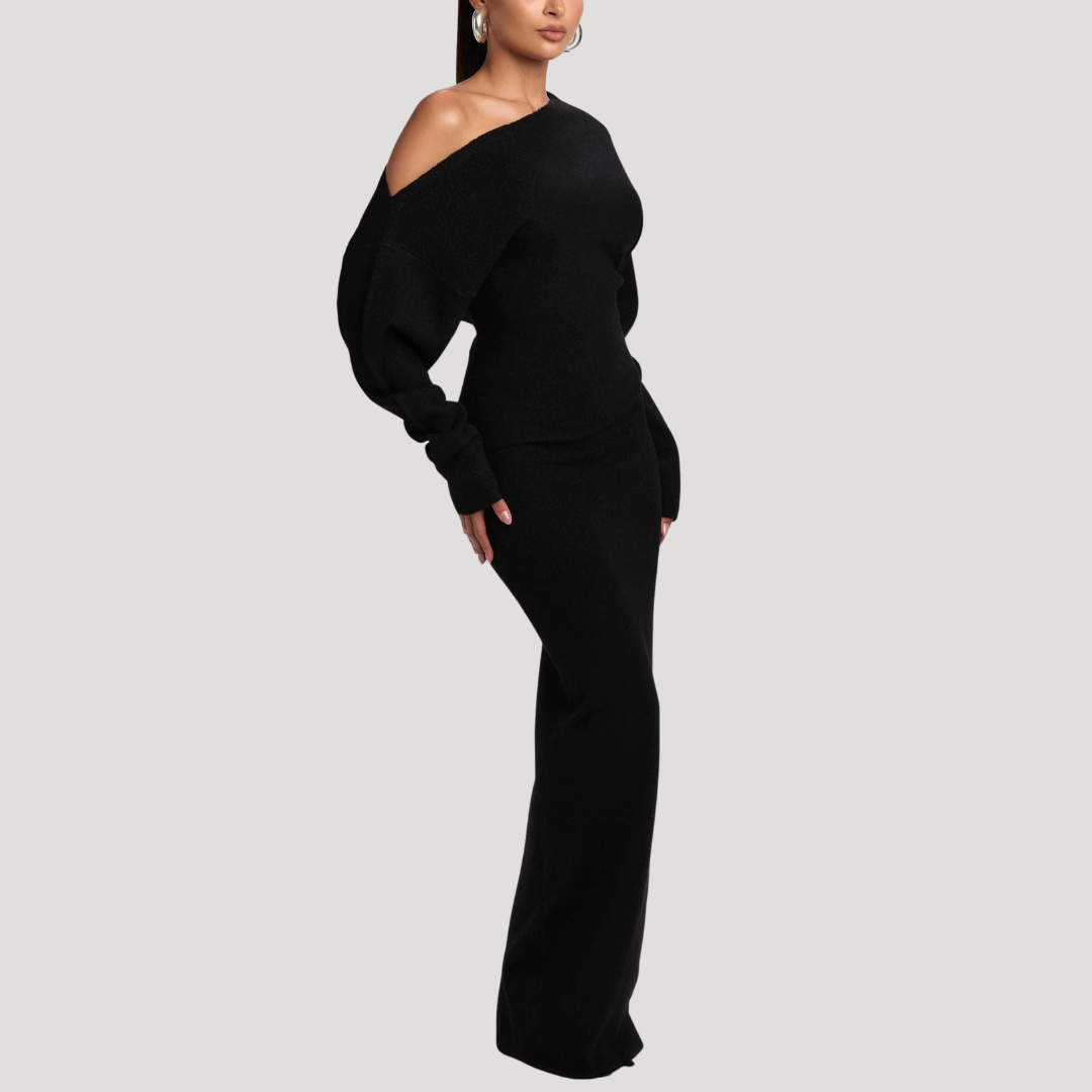 Robe Longue Femme en Maille Épaules Dénudées