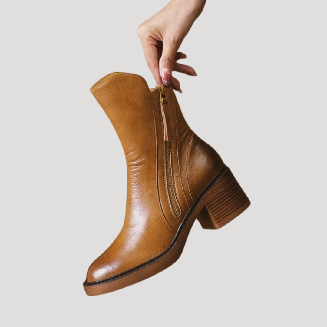 Bottines Femme à Talon Bloc Zip Latéral