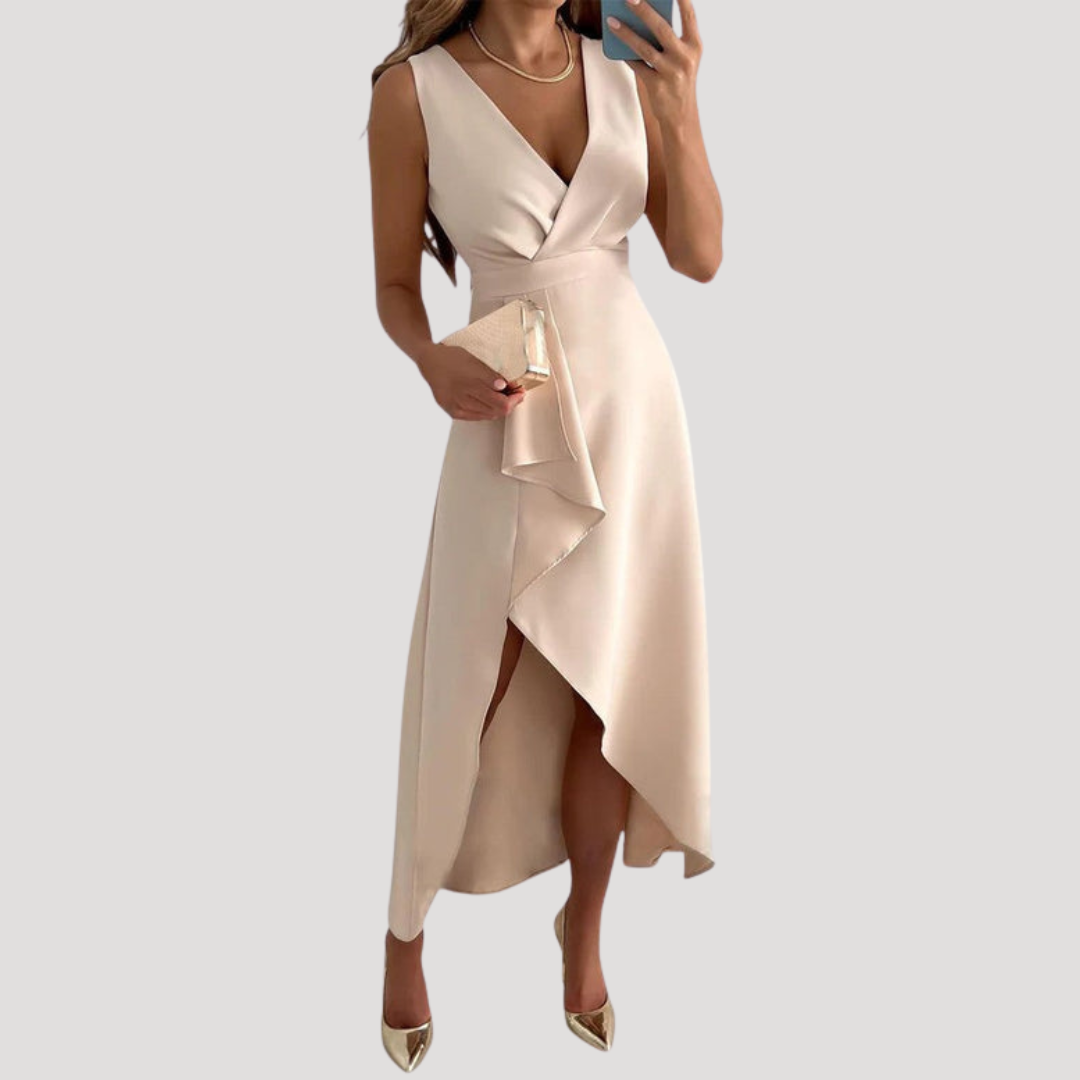Robe Asymétrique Femme Cocktail à Volant Col V