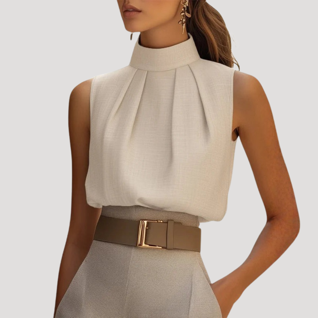 Blouse Femme Col Montant Sans Manches Élégante
