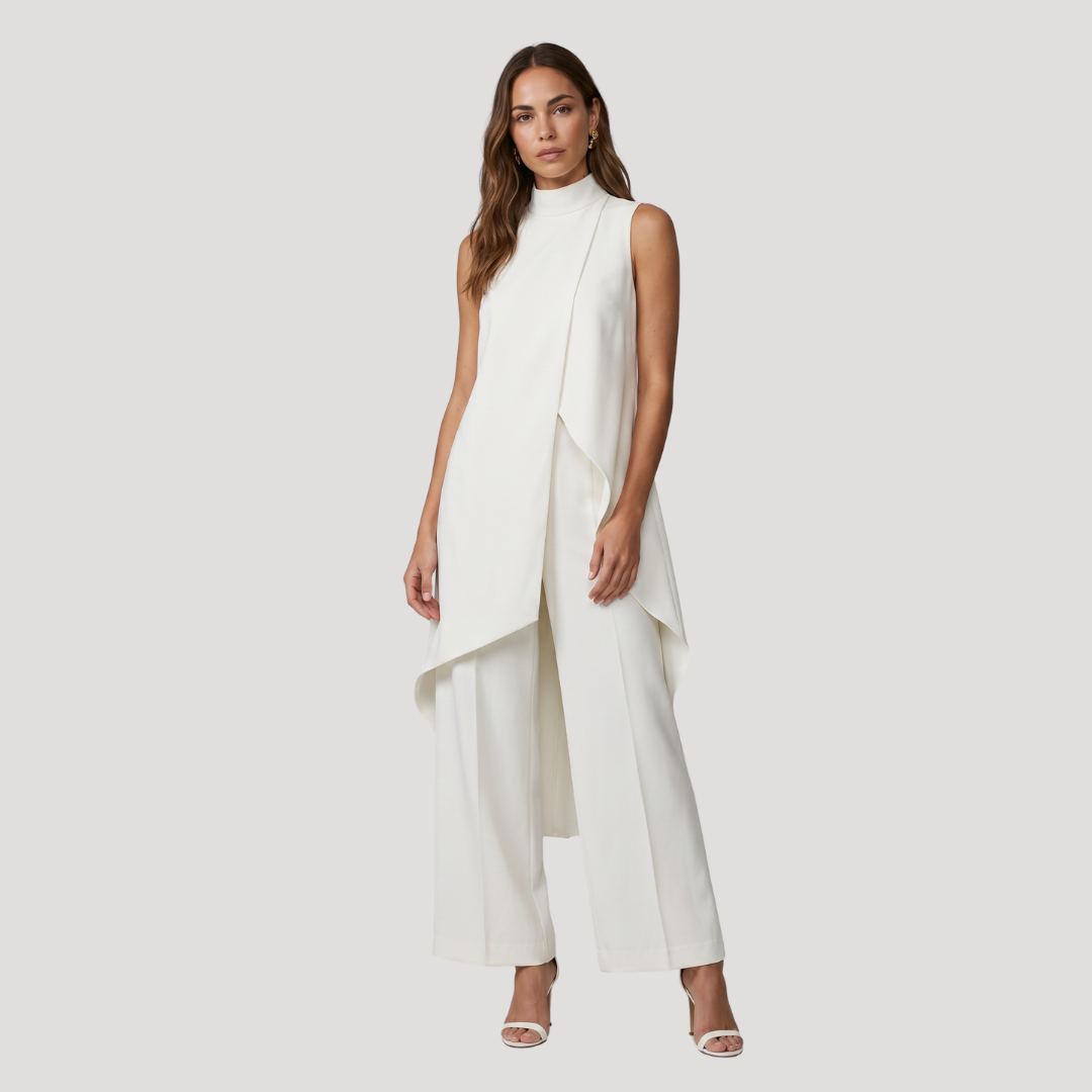 Ensemble Femme Élégant Haut Long Asymétrique et Pantalon Large