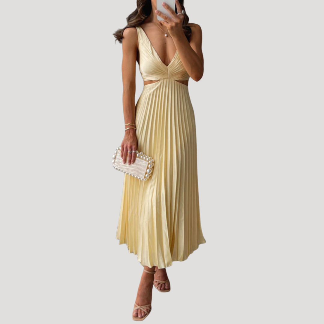 Robe mi longue femme plissée élégante