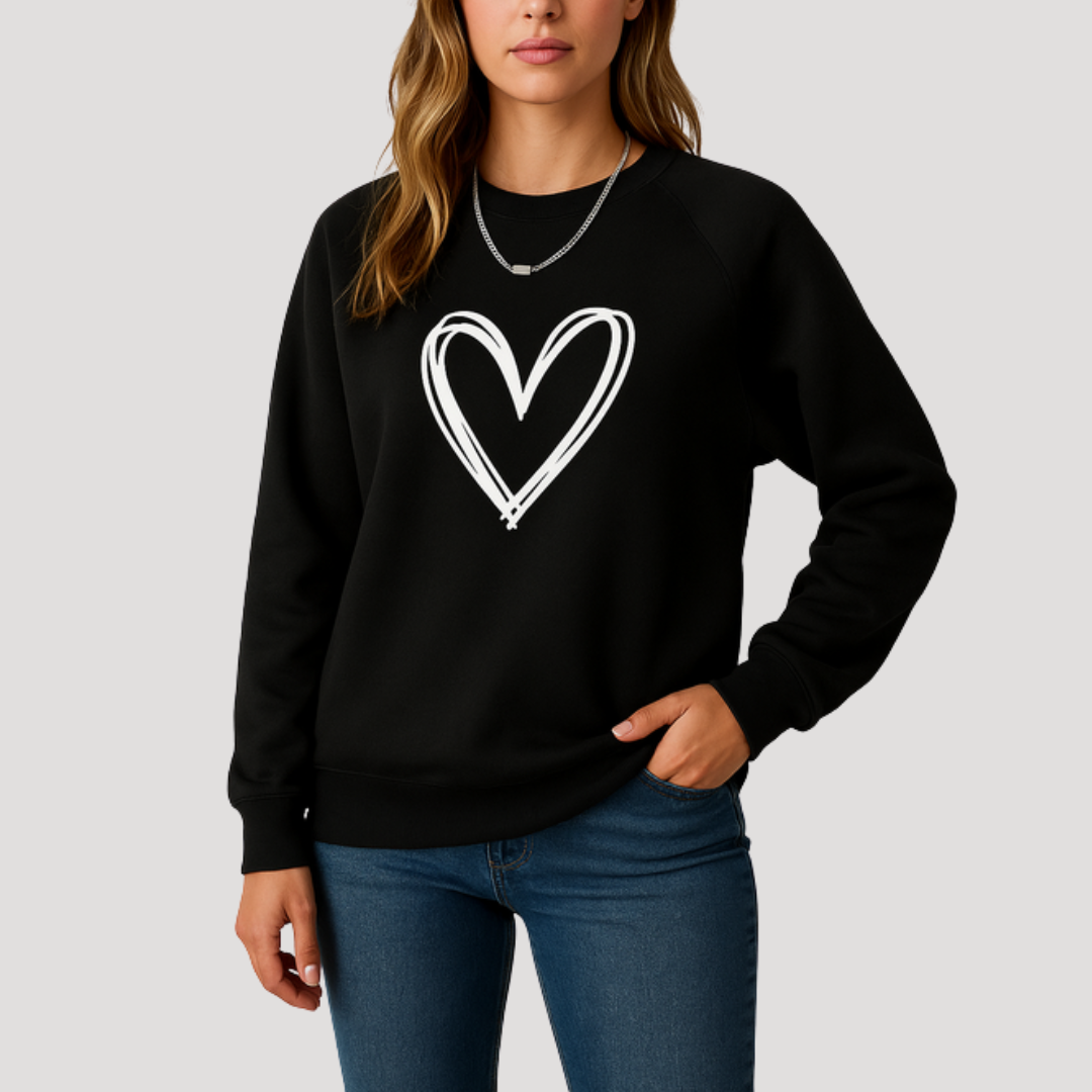 Pull Femme Col Rond à Motif Cœur