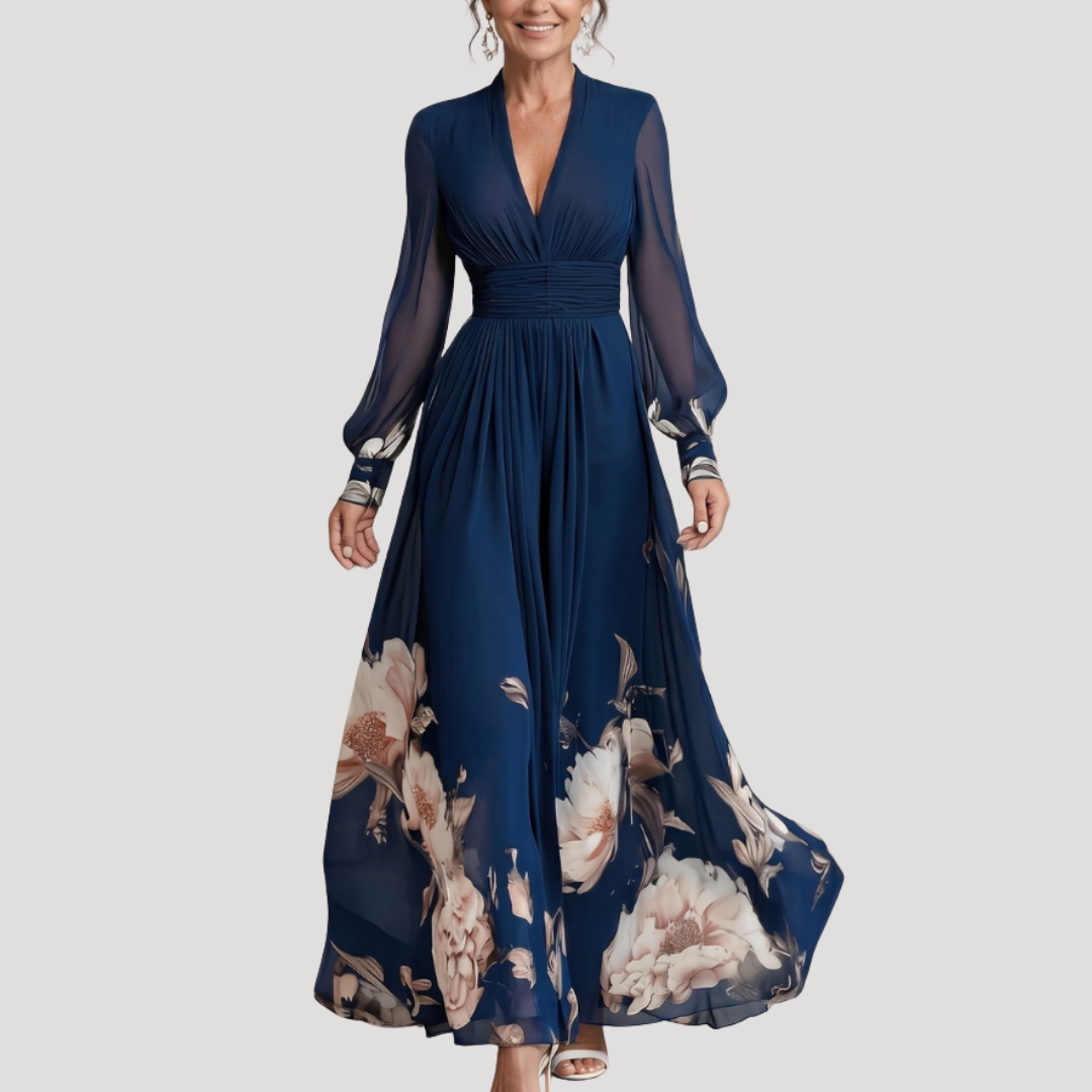 Robe Longue Femme Élégante Plissée pour Invitée de Mariage
