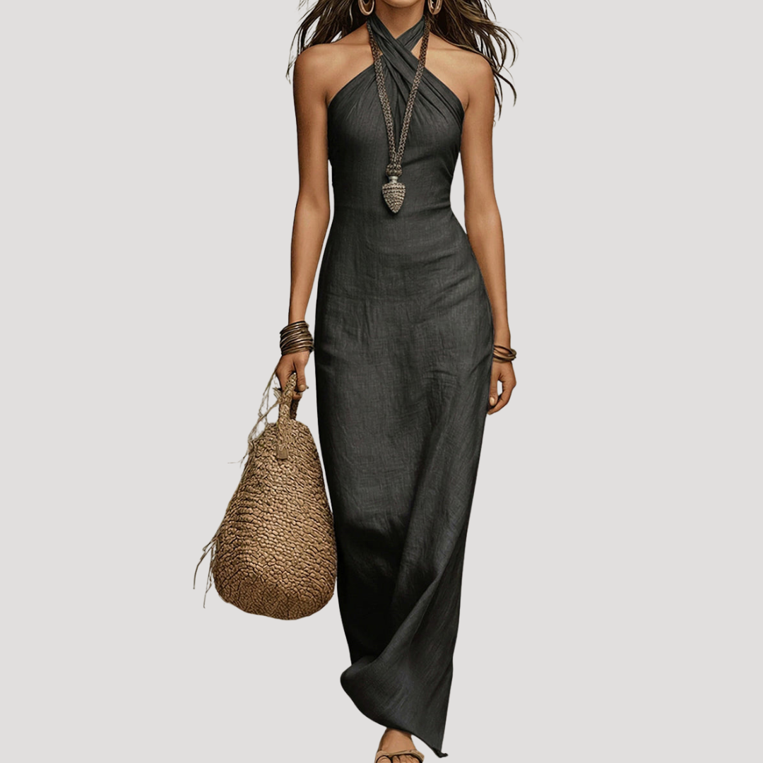 Robe Longue Col Halter Croisé Élégante